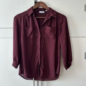 New York & Company XS maroon lightweight longsleeve blouse professional